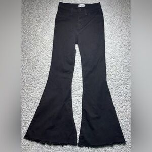 Judy Blue Jeans Womens 26 Flare High Rise Black Denim Raw Hem Frayed Edge Street